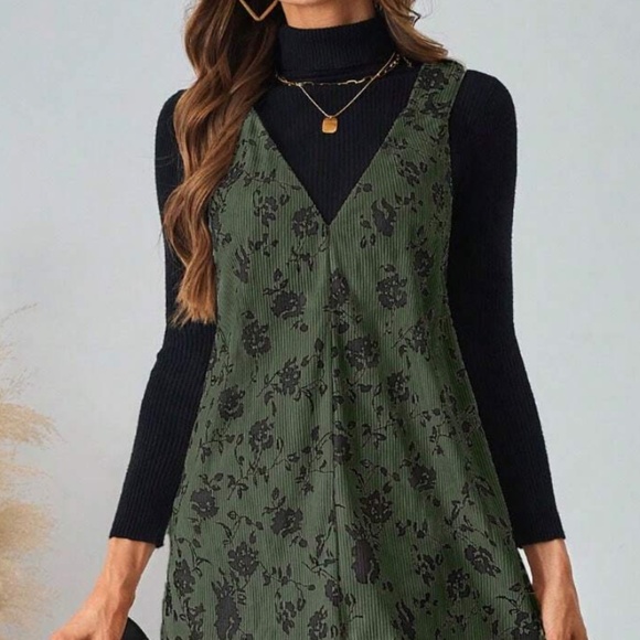 Boho Floral print Corduroy Sleeveless Mini Dress - Picture 4 of 6